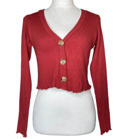 Altar'd State Womens Ribbed Knit Button-Up Long Sleeve Crop Top Size Small - Picture 1 of 7